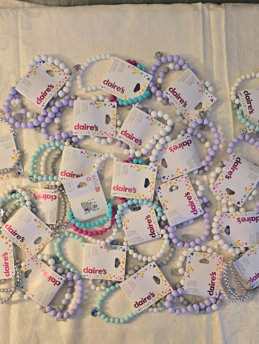23 Sets Claire's Girls Pastel Beaded Stretch Bracelet, Each Set Has 3, Charms